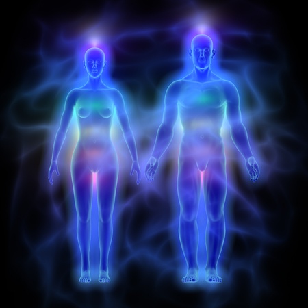 47624946 - human energy body aura with chakras - woman and man