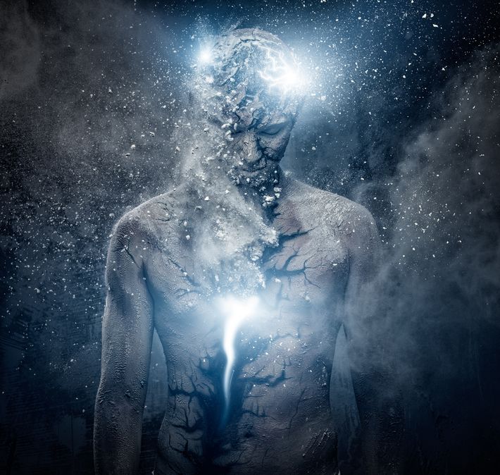 Man with conceptual spiritual body art